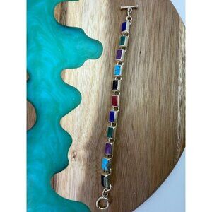 Vintage Unmarked Silver Multi-Stone Link Bracelet